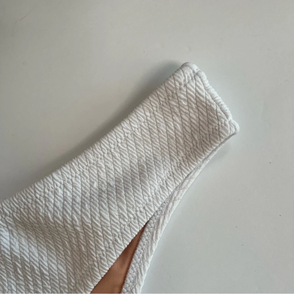 White Textured Bikini Bottom with Nude Lining